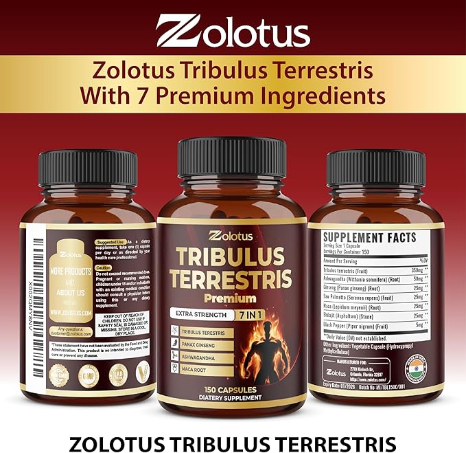 Tribulus Terrestris Supplement for Men & Women, 5-Month Supply with Ashwagandha, Panax Ginseng, Saw Palmetto, Maca, Shilajit, 150 Count