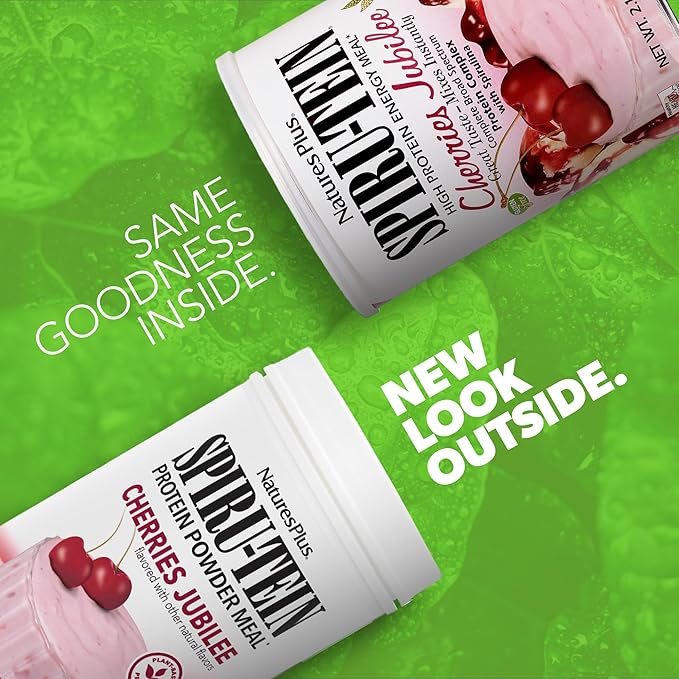 NaturesPlus SPIRU-TEIN, Cherries Jubilee - 2.1 lbs - Plant-Based Protein Powder - Vegetarian, Gluten Free - 30 Servings