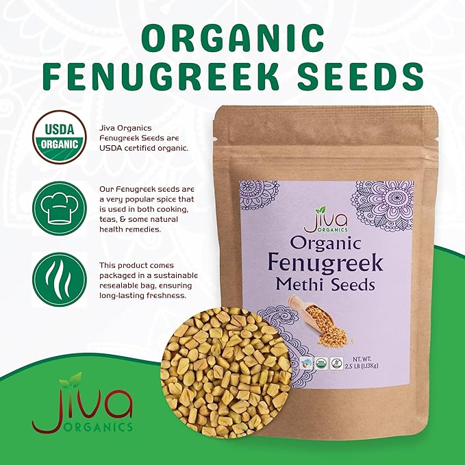 Jiva Organic Fenugreek Seeds 2.5 LB Bulk - Non-GMO, Gluten Free, Non Irradiated Whole Methi Seeds (Fenogreco En Semillas)