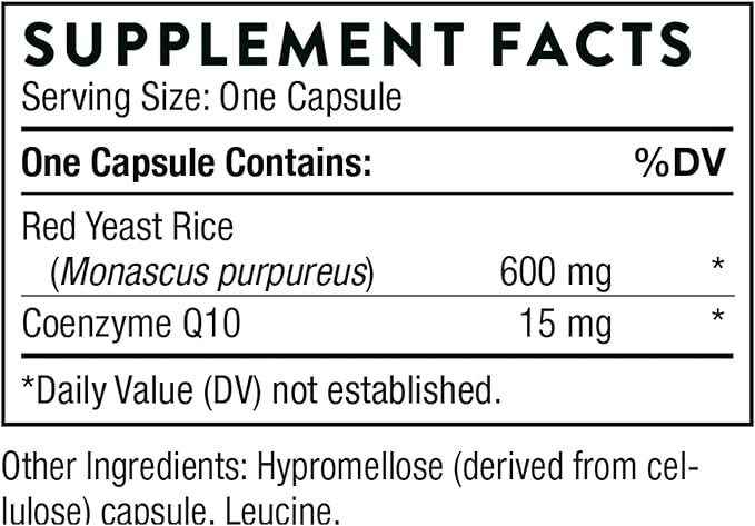 THORNE Red Yeast Rice + CoQ10 - Maintain Healthy Cholesterol Levels and Supports Cardiovascular Health* - Gluten-Free, Dairy-Free - 120 Capsules
