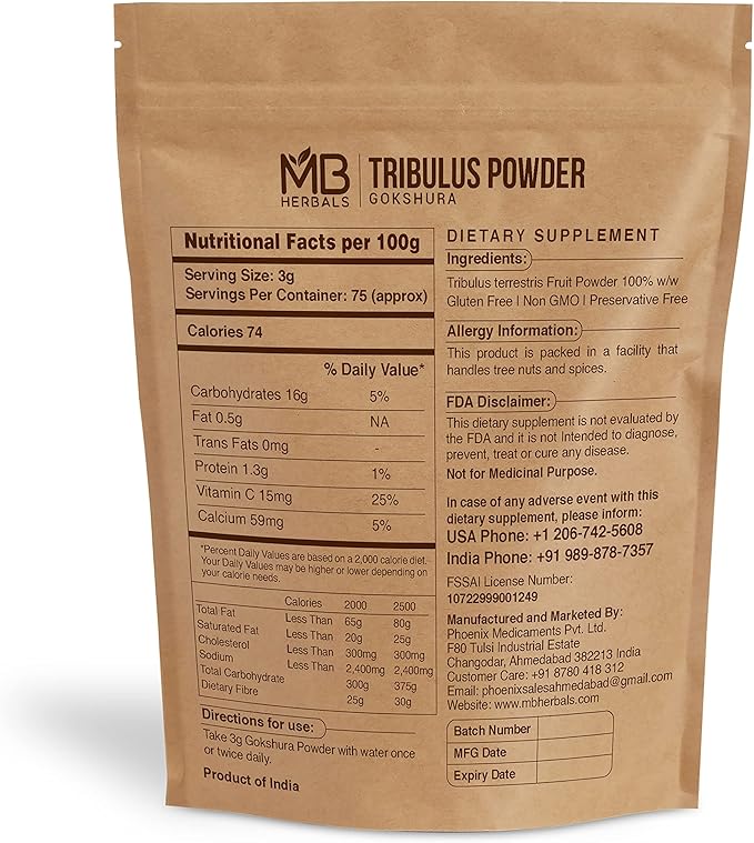 MB Herbals Tribulus Powder 8 oz / 0.5 lb | 75 Servings of Pure Tribulus terrestris Powder | Gluten Free | No Preservatives