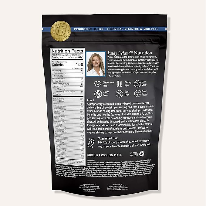 Kathy Ireland Nutrition Daily Essentials Plant-Based Protein Powder for Women, 26g Vegan Protein, Lean Meal Replacement - Chocolate