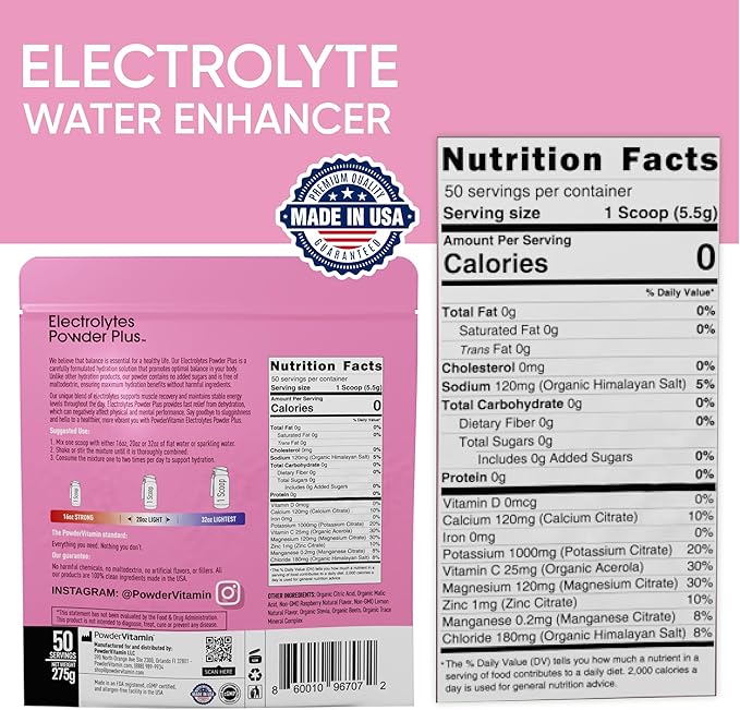 Electrolytes Powder Plus (50 Servings) Raspberry Lemonade Electrolyte Powder Zero Calorie Keto, 0 Sugar, No Maltodextrin,1000mg Potassium,120mg Calcium,120mg Magnesium, Hydration Powder