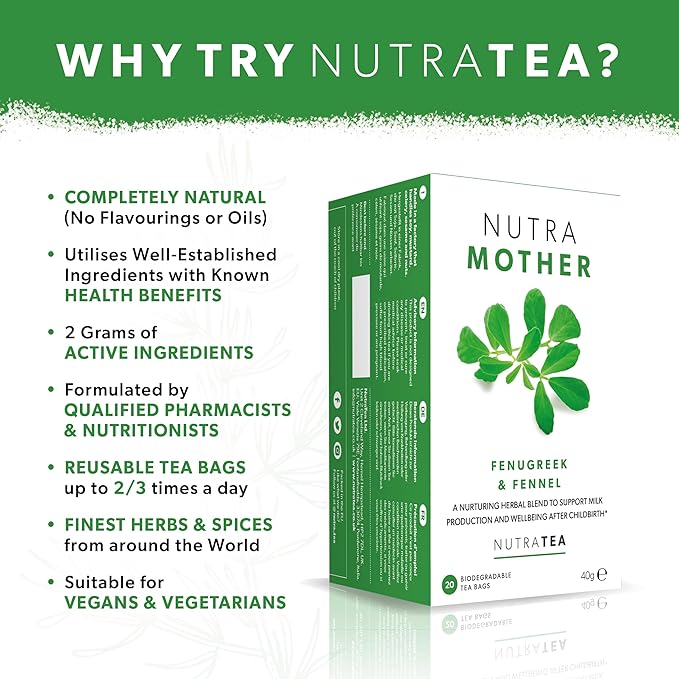 Nutramother - Lactation Tea | Breastfeeding Tea - Fenugreek & Raspberry Leaf - 120 Enveloped Tea Bags - 6 Pack by Nutra Tea