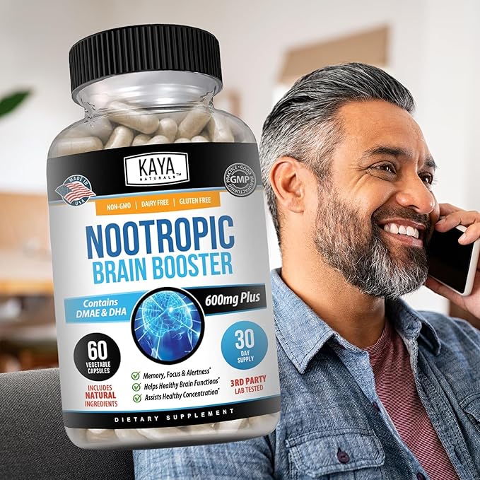 Kaya Naturals - Nootropic Brain Booster - for Memory & Focus - Brain Support Supplement - Focus & Concentration & Learning Accuracy - Cognitive Function - 60 Count