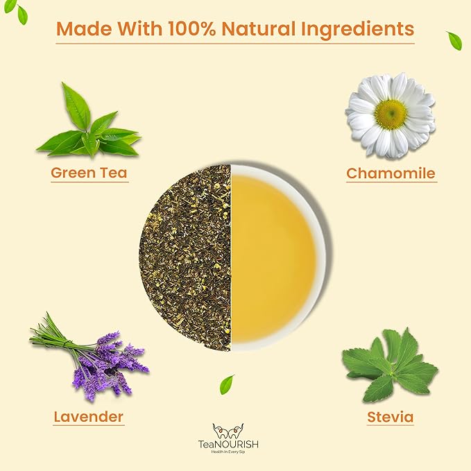 TEANOURISH Chamomile Lavender Green Tea | Loose Leaf Tea | Calming & Relaxing Chamomile Sleep Tea | Bedtime Tea | 100% NATURAL | Brew Hot or Iced Tea - 3.53oz/100g (Pack of 2)