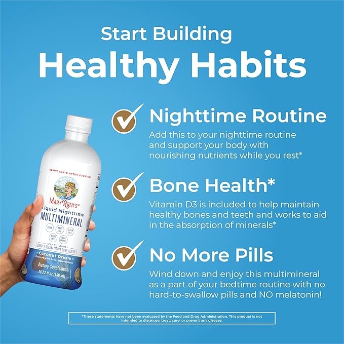 MaryRuth's Liquid Nighttime Multimineral | NO Melatonin | Bedtime Routine | Magnesium Citrate | Calcium | Zinc | Vitamin D3| Available in 4 Flavors | Vegan | Sugar Free | Gluten Free | 15.22 Oz