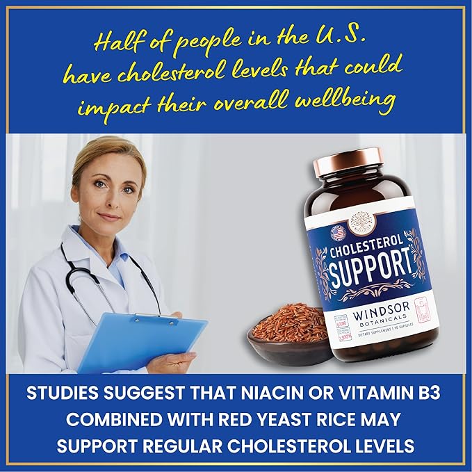 WINDSOR BOTANICALS Cholesterol Supplements - Citrus Bergamot, Niacin, Red Yeast Rice, Berberine, Aronia Berry Extract to Support Normal HDL and LDL Cholesterol Levels - 90 Vegan, Non-GMO Capsules