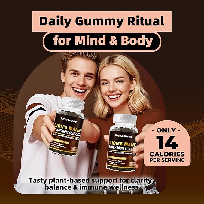 Mushroom Gummies - 10x Mushroom Supplement with Ashwagandha and Lions Mane (90 Chews) Nootropic Brain Supplement, Immune Support & Stress Relief-Coke Flavor