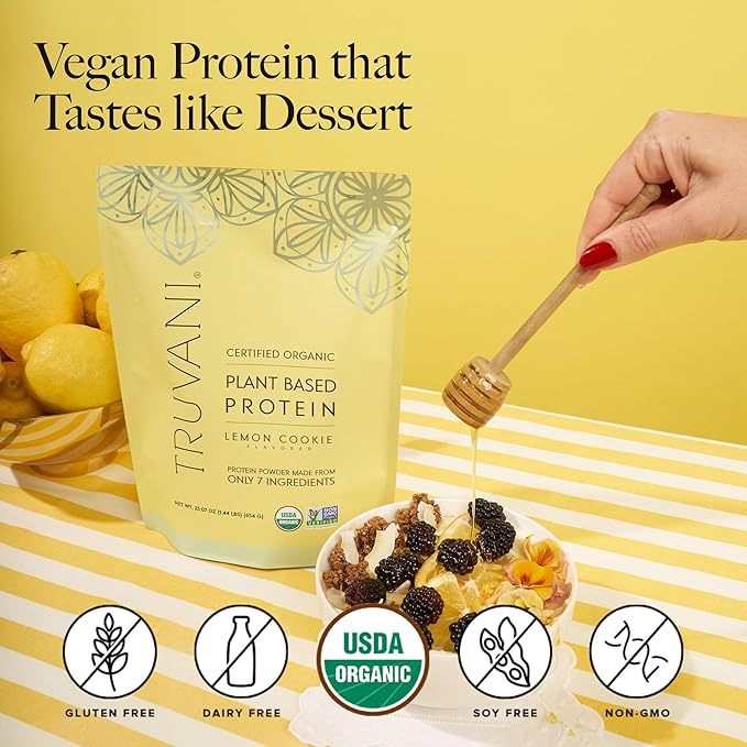 Truvani Vegan Pea Protein Powder | Lemon Cookie | 20g Organic Plant Based Protein | 1 Serving | Keto | Gluten & Dairy Free | Low Carb | No Added Sugar