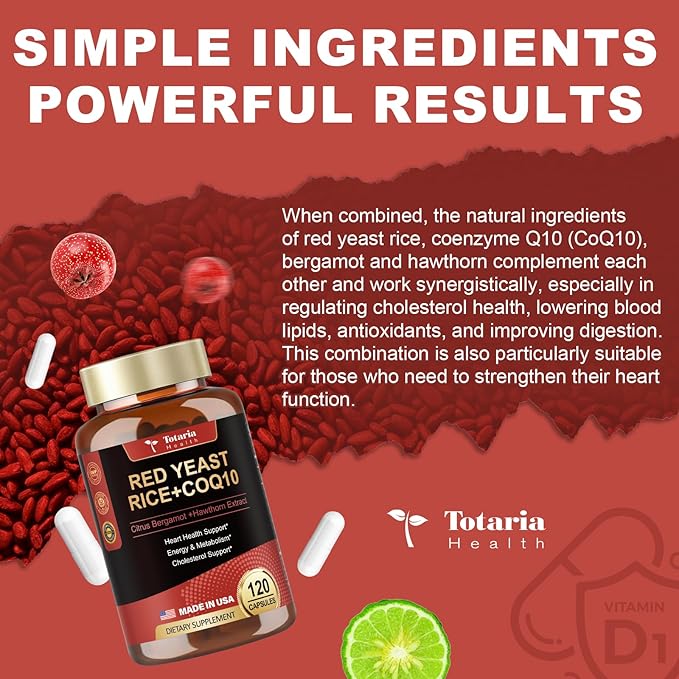 (2 Packs) Red Yeast Rice with CoQ10 Supplement - Max Strength Red Yeast Rice 2,000 mg Capsules with CoQ10 100mg Plus Citrus Bergamot - Niacin-Free, Cholesterol & Energy Supplement 3rd-Party Tested