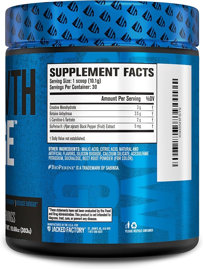 Jacked Factory Growth Surge Creatine Post Workout w/L-Carnitine - Daily Muscle Builder & Recovery Supplement with Creatine Monohydrate, Betaine, L-Carnitine L-Tartrate - 30 Servings, Fruit Punch
