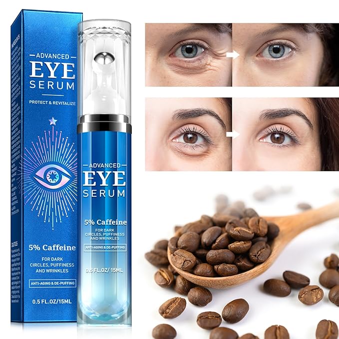 Eye Serum with Caffeine - Caffeine & Retinol Eye Cream for Dark Circles - Under Eye Cream Morning Skincare - Hyaluronic Acid and Niacinamide Eye Cream - Daily Eye Serum for Eyelids Puffiness