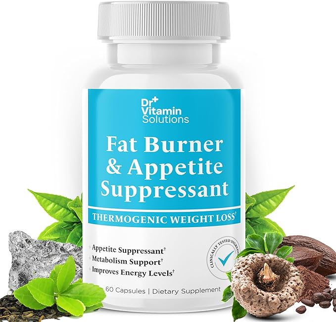 DR VITAMIN SOLUTIONS Fat Burner for Women & Men - Appetite Suppressant for Weight Loss - Pills w/Metabolism Booster Thermogenic Weight Loss Supplement - Includes Chromium & Green Tea Extract - 60 Ct.