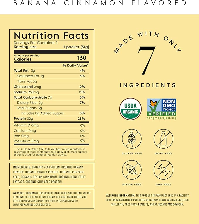 Truvani Vegan Pea Protein Powder | Banana Cinnamon | 20g Organic Plant Based Protein | 10 Travel Packets | Keto | Gluten & Dairy Free | Low Carb | No Added Sugar