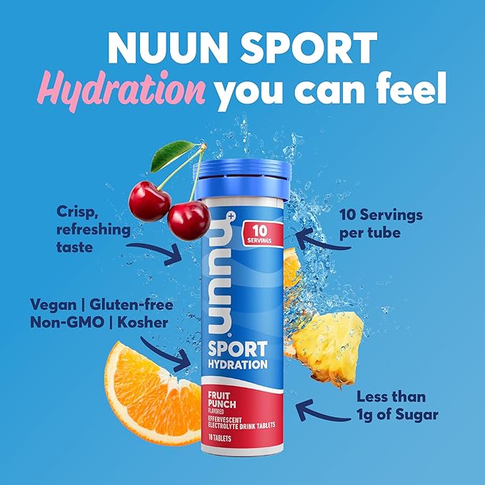 Nuun Sport Electrolyte Tablets with Magnesium, Calcium, Potassium, Chloride & Sodium, Gluten Free & Vegan, Fruit Punch, 8 Pack (80 Servings Total)