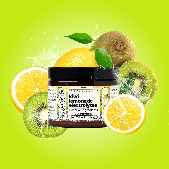 Santa Cruz Paleo Electrolyte Powder Kiwi Lemonade with Himalayan & Sea Salt, Magnesium, Potassium, Sugar-Free, 30 Servings
