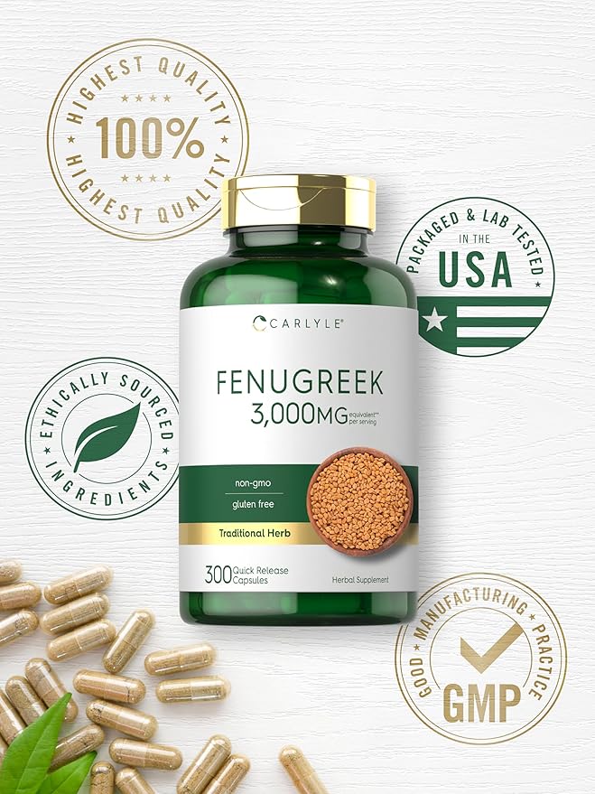 Carlyle Fenugreek Capsules | 300 Count | Non-GMO & Gluten Free Extract | Fenugreek Seeds