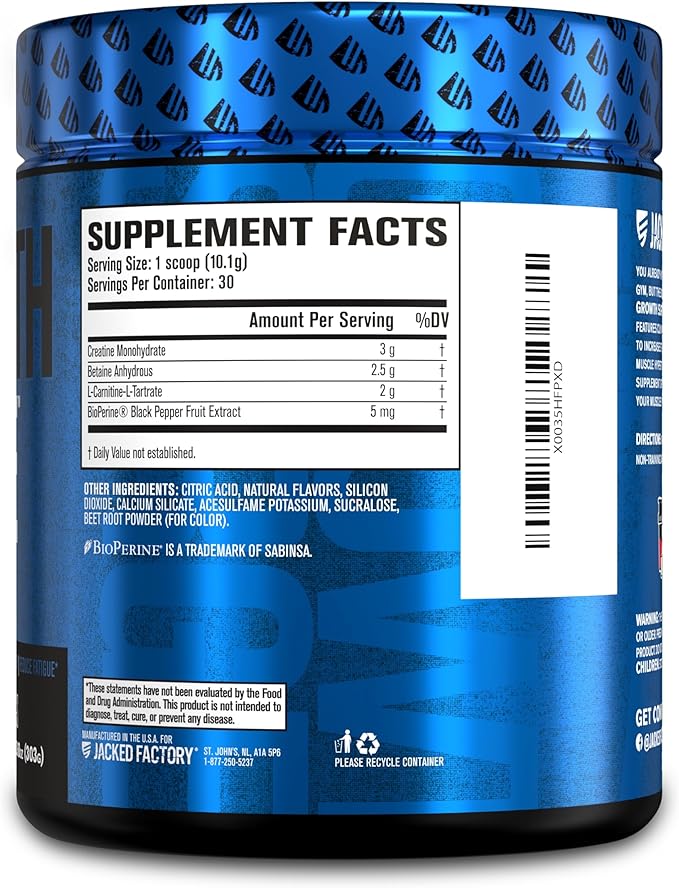Jacked Factory Growth Surge Creatine Post Workout w/L-Carnitine - Daily Muscle Builder & Recovery Supplement with Creatine Monohydrate, Betaine, L-Carnitine L-Tartrate - 30 Servings, Cherry Limeade