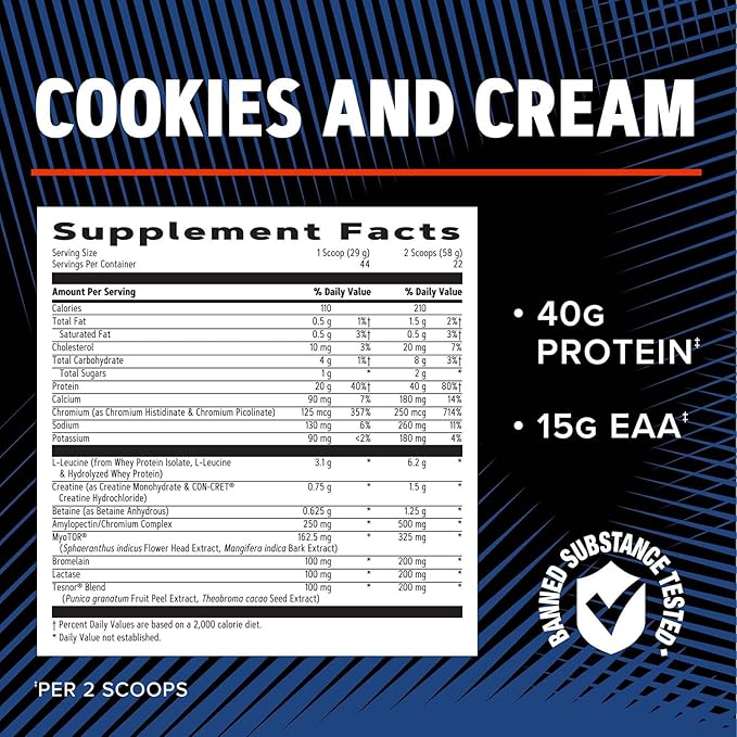 GNC AMP Wheybolic Alpha Clinically Proven Protein Powder, Muscle Strength, Size & Power, Boost Testosterone, 40g Protein, 6.2g Leucine, 15g EAAs, Creatine, 3rd Party Tested, Cookies and Cream, 22 SVG