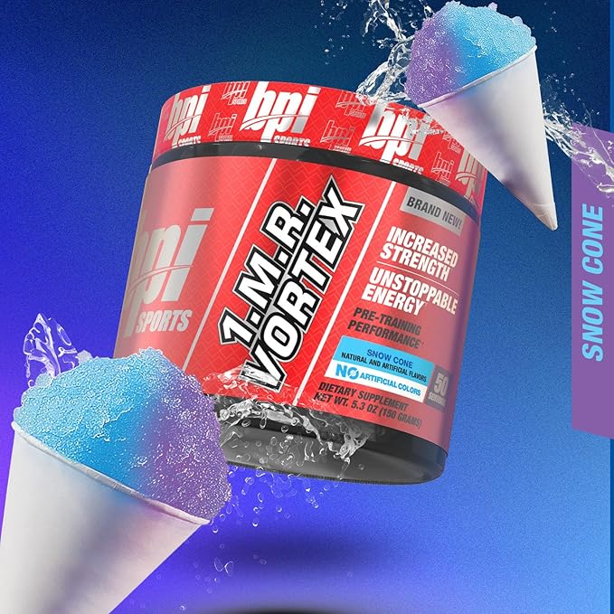 BPI Sports 1.M.R Vortex Pre Workout Powder – Snow Cone Flavor – 50 Servings – High Stim Preworkout for Men & Women with Glycerol, Caffeine, Niacin, and Herbal Extracts – Energy, Focus & Endurance