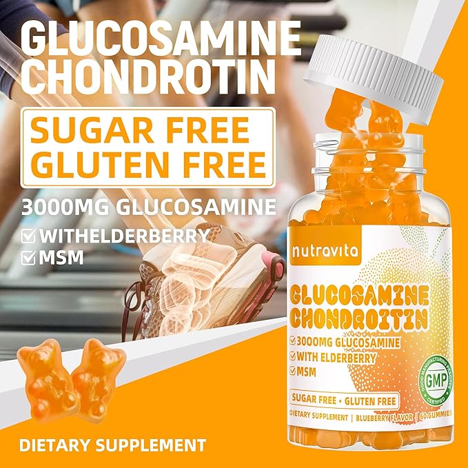 Glucosamine Chondroitin Gummies with MSM & Elderberry Extra Strength - Joint Support, Antioxidant Immune Support Supplement for Adults, Men & Women.60 Orange Chews