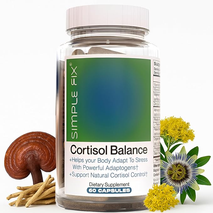 Cortisol Balance Supplement – Promotes Balanced cortisol Response, Support Stress Relief and Relaxation with Ashwagandha, Rhodiola Rosea, Passionflower, L-Theanine, Magnesium, Zinc, B6 & B5 - Vegan