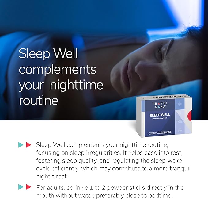Sleep Well | Supports Jet Lag Relief for Travelers | Melatonin 1 mg, Passionflower Extract & Vitamins | Natural Sleep Support for Travelers | Fast-Acting | 10 Sticks