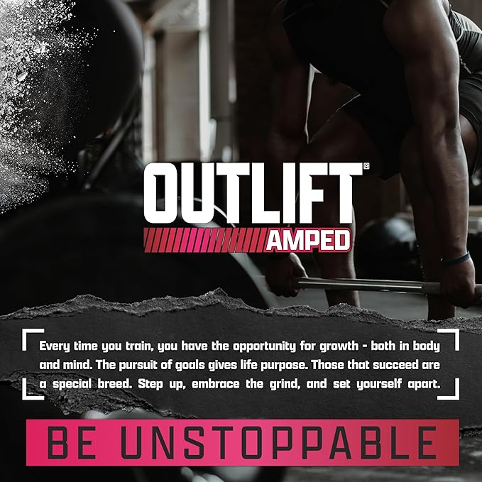 OUTLIFT Amped Max Dosed HIGH STIM Pre Workout Powder, 6G Citrulline, 3.2G Beta Alanine, Alpha GPC, CognatiQ, Extreme Energy, Massive Pumps, Strength, Electrolytes, Nootropics, Fruit Punch, 22 Servings