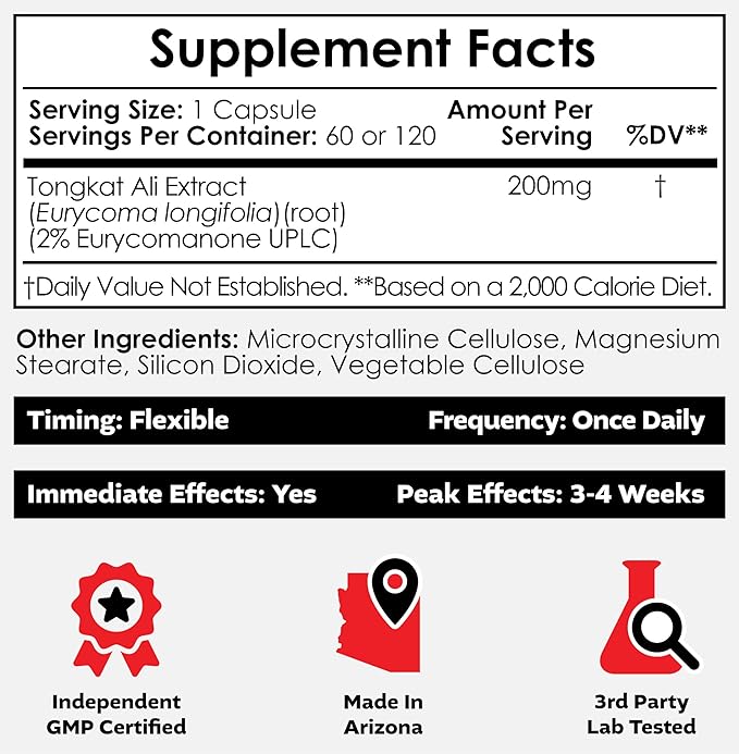 Nootropics Depot Tongkat Ali Extract Capsules | 200mg | 120 Count | 2% Eurycomanone by HPTLC | Eurycoma longifolia Root Extract