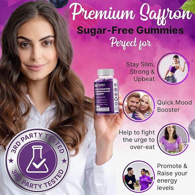 Premium Saffron Extract 88.5mg** Gummy - Appetite Control, Eye Support, Boost Energy & Heart Health NON-GMO – Gluten Free – Vegan Friendly- Sugar-Free Antioxidant Boost - Premium Quality - 60 Gummies