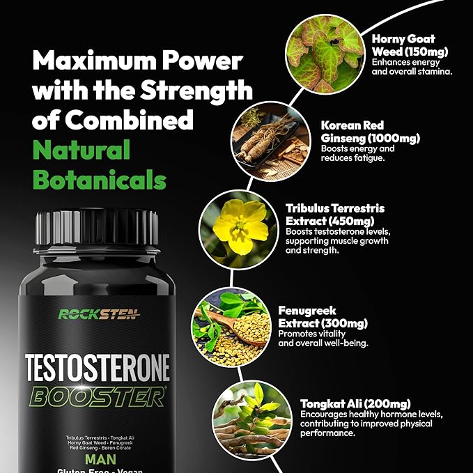 Testosterone Booster Men Supplement - Male Enhancing Support with Tribulus Terrestris Tongkat Ali Fenugreek - Stamina Energy Test Boost Capsules for Muscle Growth Body Building Workout