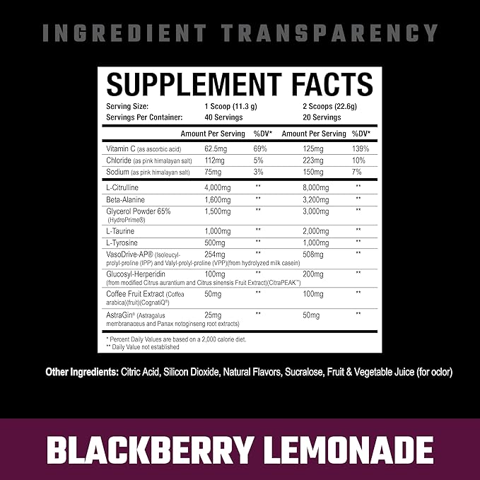 Axe & Sledge Supplements Hydraulic Stimulant-Free Pump Pre-Workout Powder, 40 Servings, (Pack of 1) (BlackBerry Lemonade)