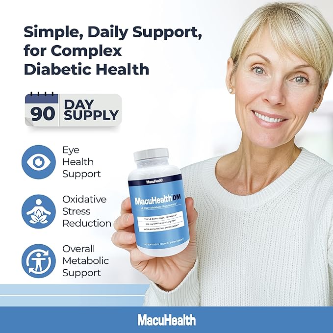Macuhealth Daily Metabolic Triple Carotenoids, with EPA/DHA Omega-3 - Vital Minerals with Zinc – 180 Softgels for Long-Lasting Use