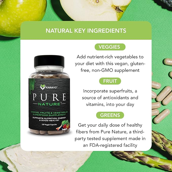 KaraMD Pure Nature | Greens, Fruit and Veggies Supplement | Vitamins, Fiber & Antioxidants | 20 Fruits and Vegetables Supplements for Energy & Digestion | Gluten Free & Vegan Friendly (2 Pack)