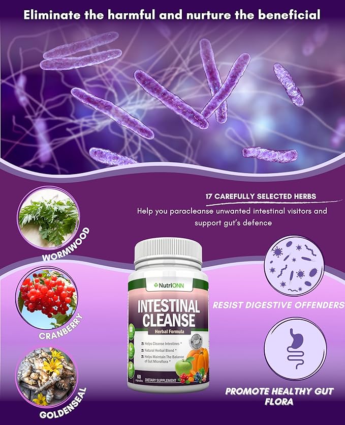 Intestinal Cleanse - All Natural Herbal Detox Formula - Full 10-Day Detox Program - Wormwood, Cranberry, Paul D'Arco, Goldenseal, Garlic, Black Walnut Hull, Echinacea and 10 Other Natural Ingredients