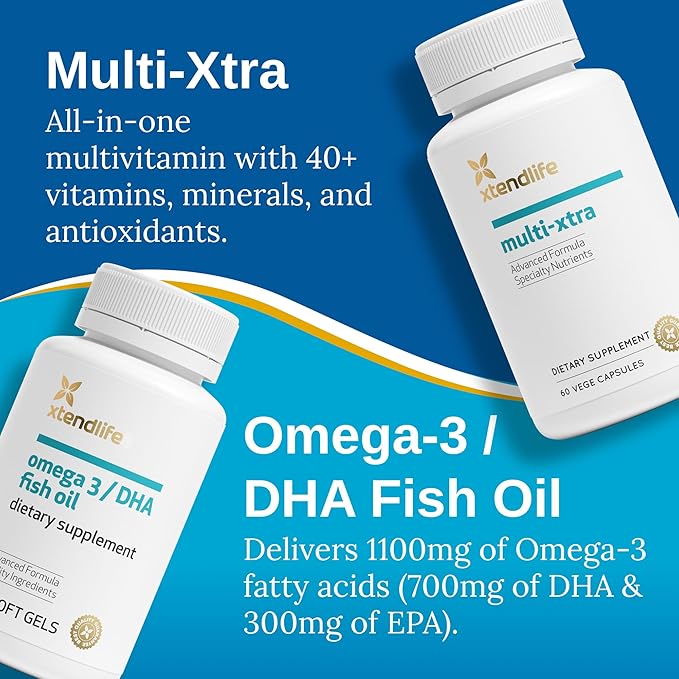 Xtendlife Daily Care Bundle - Multi-Xtra Multivitamins & Omega-3/DHA Fish Oil - Vitamins, Minerals, Antioxidants, and Fatty Acids for Total Body Support - 30 Day Supply