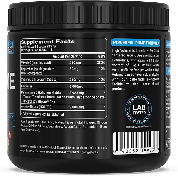 PEScience High Volume Stim-Free Pre Workout, Nitric Oxide Booster with L Citrulline & L Arginine Nitrate, Non-Stim Preworkout for Men and Women, 36 Scoops, Melon Berry Twist