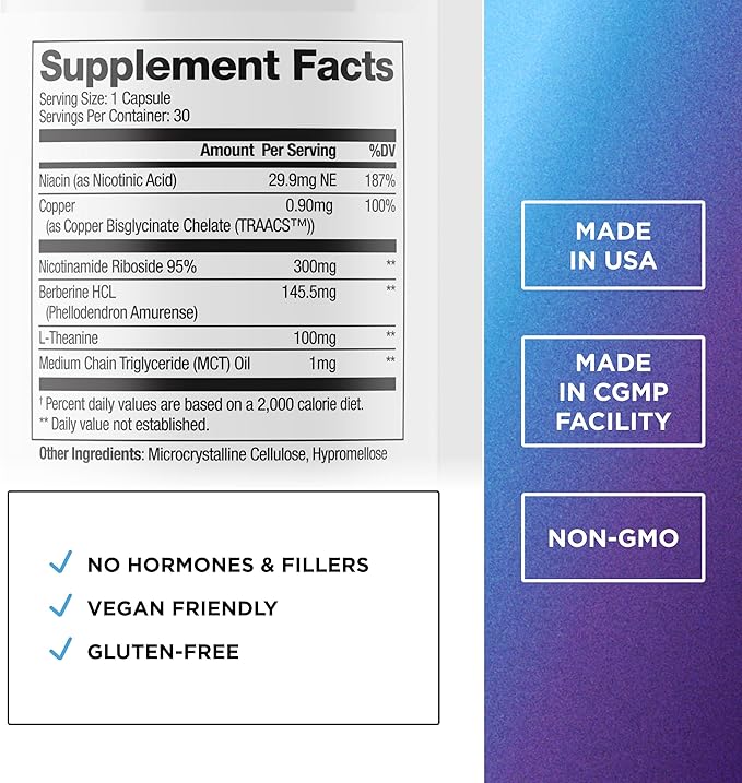 DR. EMIL NUTRITION NAD+ Boost - Nicotinamide Riboside Supplement for Longevity, Healthy Aging & Cellular Regeneration - NAD Supplement with with Berberine, L-Theanine & Niacin - 30-Day Supply