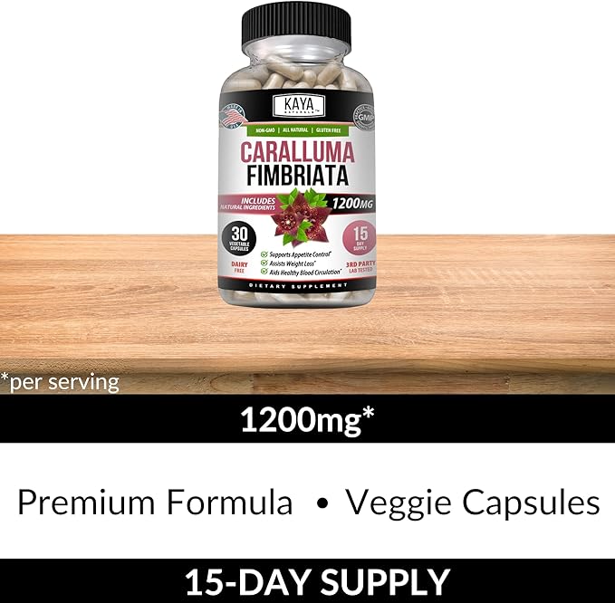 Kaya Naturals - Caralluma Fimbriata 1200mg High Potency Supplement | Maximum Strength Natural Endurance Support, Vegetarian Capsules (30 Count)