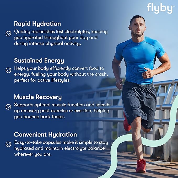 Flyby Electrolyte Capsule - Contains Sodium, Potassium, Vitamin D3, B Vitamins, Copper and Manganese | Electrolytes Recovery | Non-GMO | No Added Sugar – 60 Count
