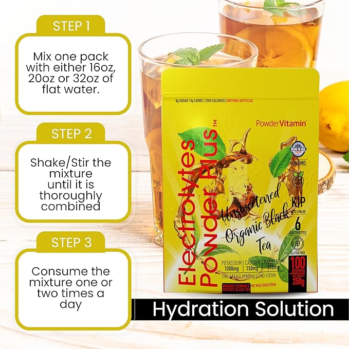 Electrolytes Powder Plus (100 Servings) Unsweetened Black Tea Electrolyte Powder Keto,SugarFree,Pink Himalayan Salt,1000mgPotassium,150mgCalcium,150mgMagnesium,Hydration Powder NO STEVIA
