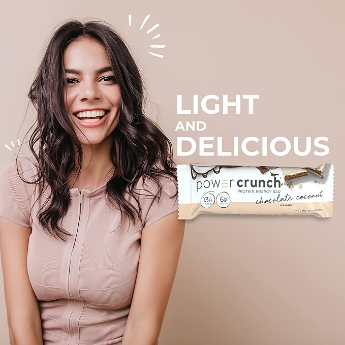 Power Crunch Protein Wafer Bars, High Protein Snacks with Delicious Taste, Chocolate Coconut, 1.4 Ounce (12 Count)