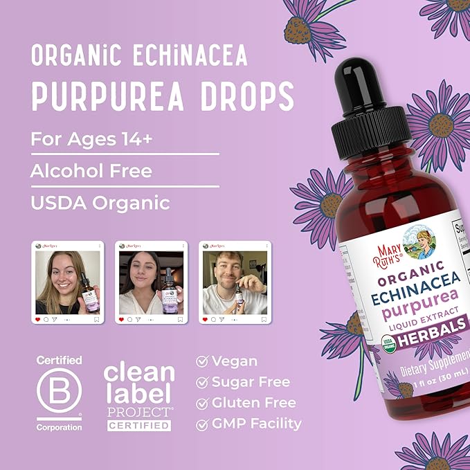 MaryRuth Organics Herbal Supplement Drop | Immune Support | USDA Echinacea Purpurea Liquid | Immune Support | Skin Health | Vegan | Non-GMO | Gluten Free | 1 Fl Oz