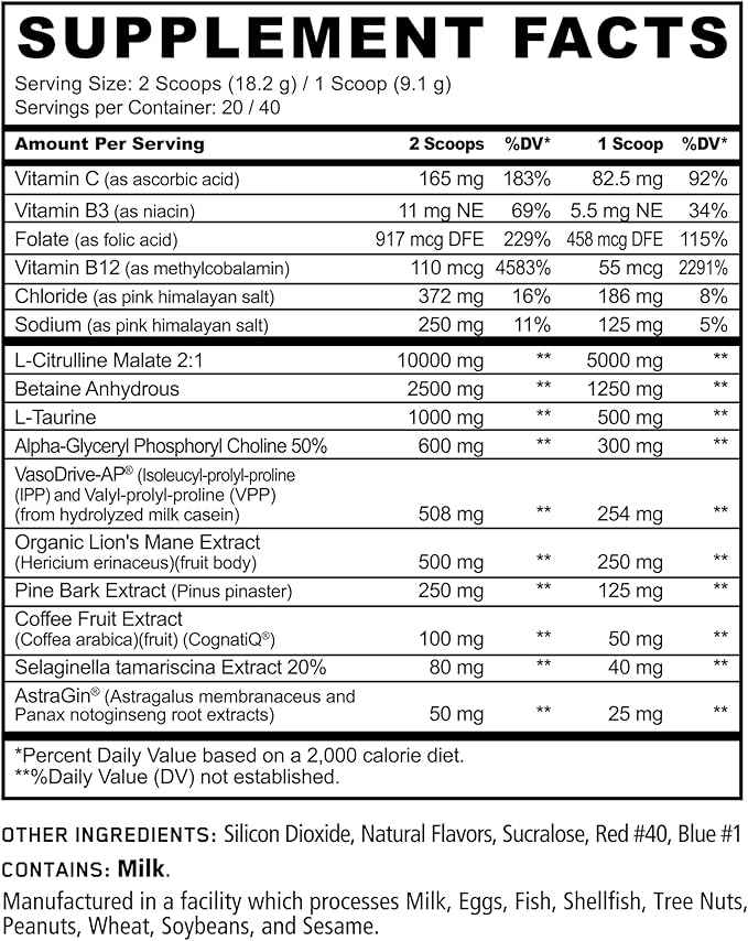 Panda Supps Pump: Stimulant-Free Pre-Workout, No-Clump Formula w/10G L-Citrulline Malate, Alpha GPC, Lions Mane,CognatiQ™, AmentoPump™ 40 Scoops (Sweet Black Cherry)