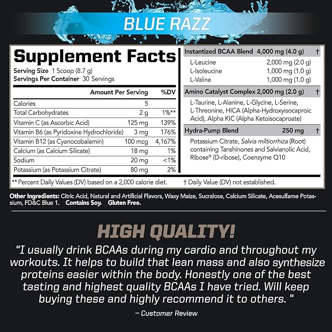 PMD Sports CG5 - Premium Creatine and L-Glutamine Powder (60 Servings) & PMD Sports BCAA Stim Free Amino Acids for Enhanced Recovery – Blue Razz (30 Servings)