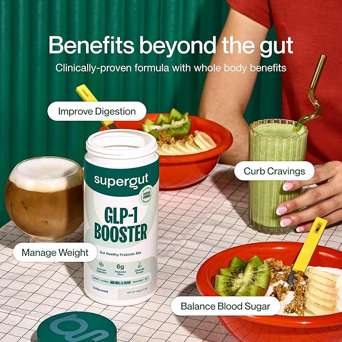Supergut Gut Healthy GLP-1 Booster - High Fiber GLP-1 Supplement Powder for Women & Men - Sugar-Free Drink Mix for Gut Health (20 Servings)