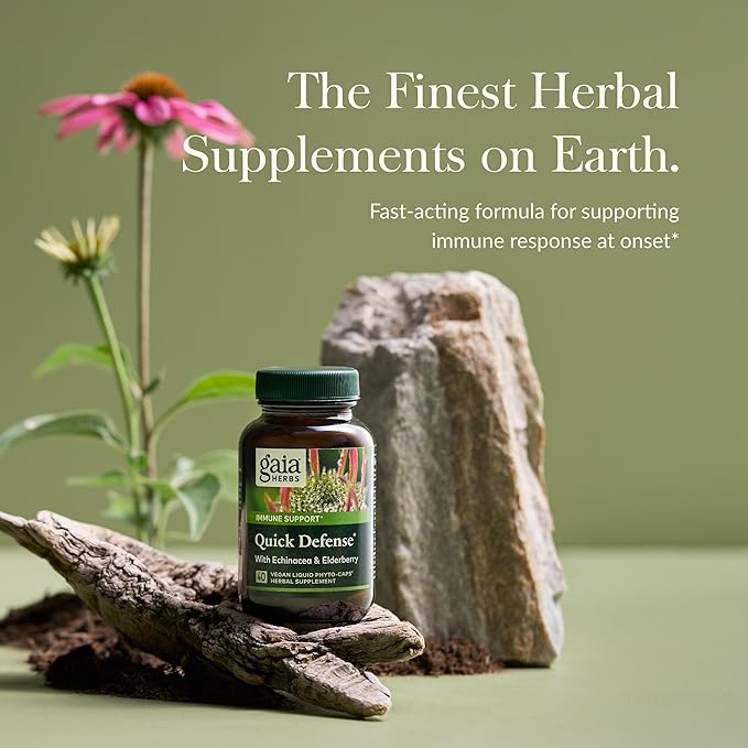 Gaia Herbs Quick Defense - Fast-Acting Immune Support Supplement for Use at Onset of Symptoms - with Echinacea, Black Elderberry, Ginger & Andrographis - 40 Vegan Liquid Phyto-Capsules (4-Day Supply)