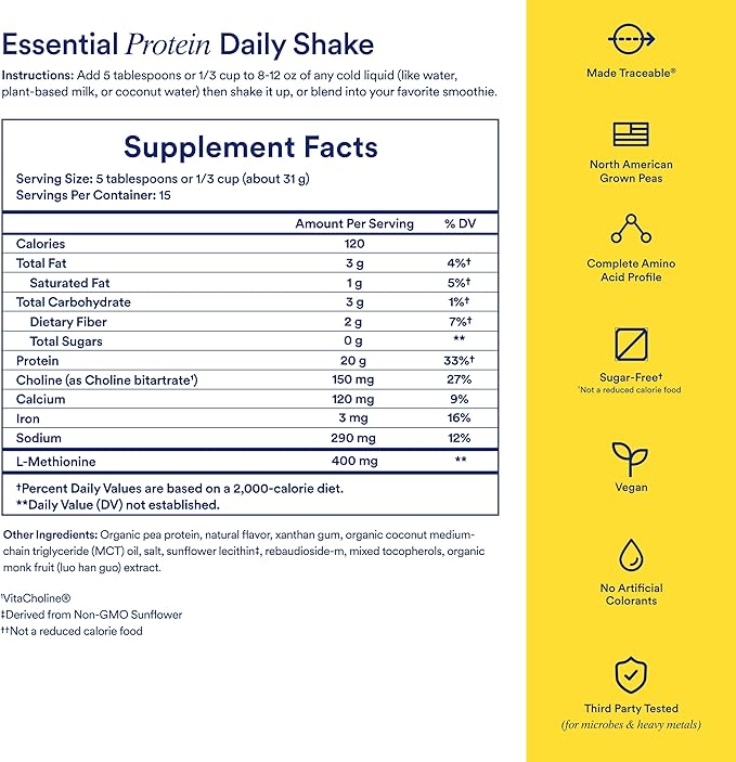 Ritual Vegan Protein Powder with BCAA: 20g Organic Pea Planted-Based Protein from Regenerative Farms in USA, Complete Amino Acid Profile, Gluten Free, Sugar Free, Dairy Free, Vanilla, 1 Lbs