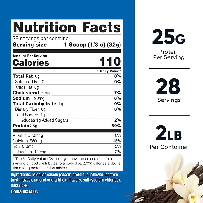 Nutricost Casein Protein Powder 2lb Vanilla - Micellar Casein, Gluten Free, Non-GMO